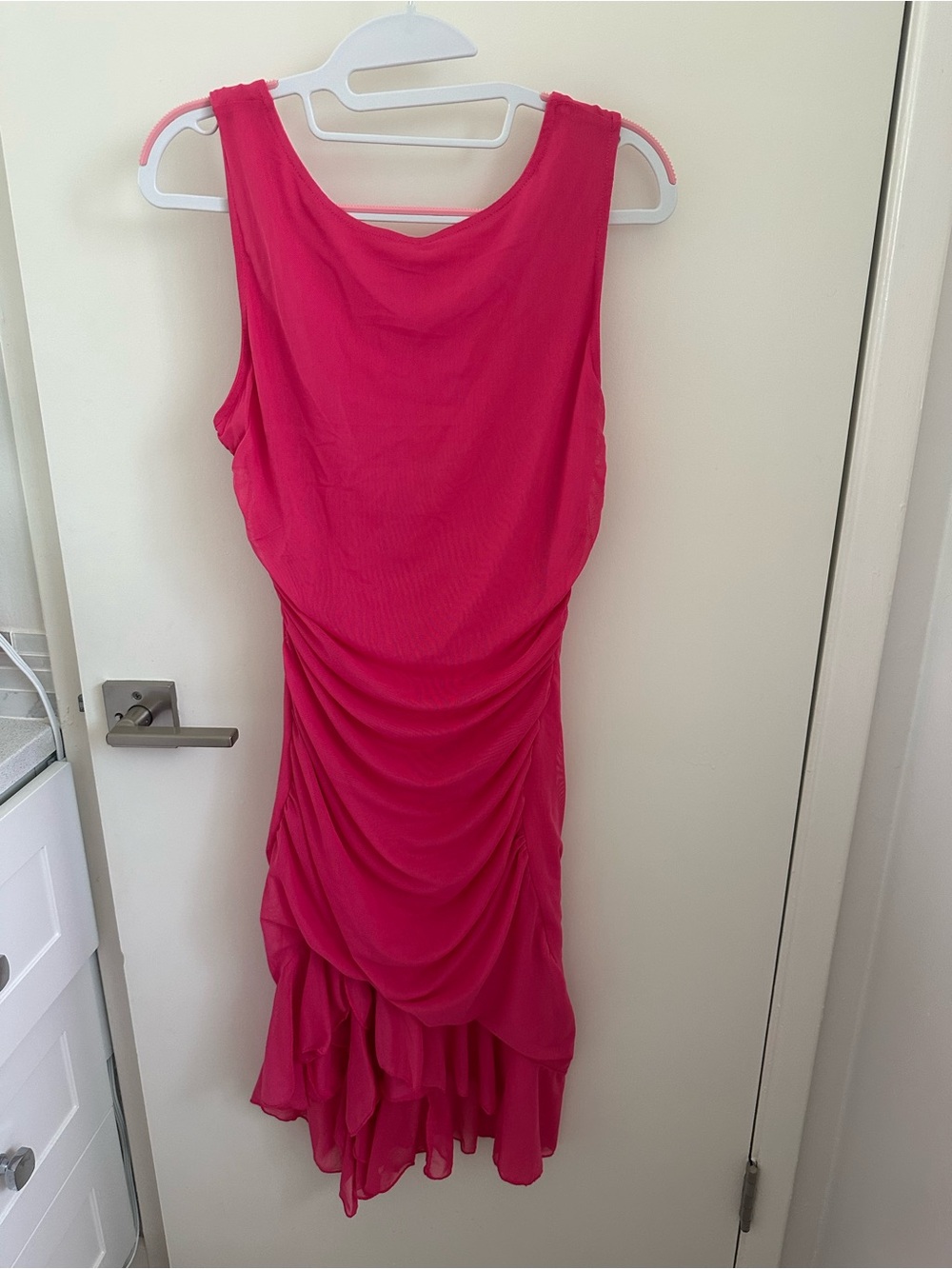 Sleek Draped Women's Sleeveless Dress in Hot Pink